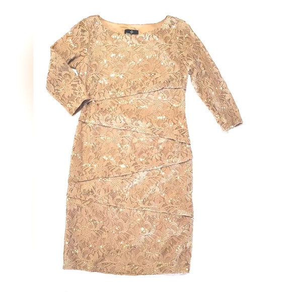 Ronni Nicole PLUS taupe tiered lace sequin formal dress size 22W. - Picture 1 of 4